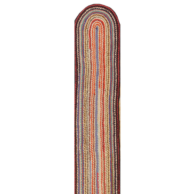 Striped Vintage Mid Century Modern Extra Long and Narrow Braided American Hallway Runner Rug
