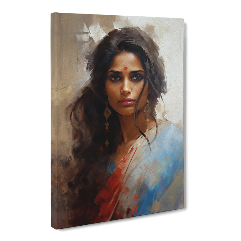 Indian Woman Gestural No.2 - Wrapped Canvas, 76cm H x 50cm W x 3cm D