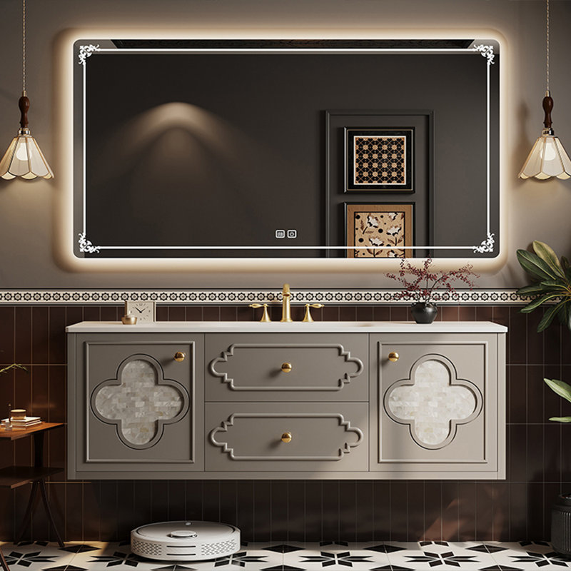 Retro American-style bathroom cabinet, 51.18", Light Gray