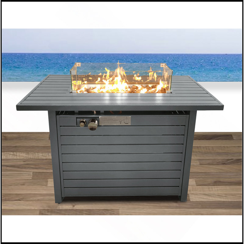42'' L Steel Propane Outdoor Fire Pit Table With Lid, Dark Gray