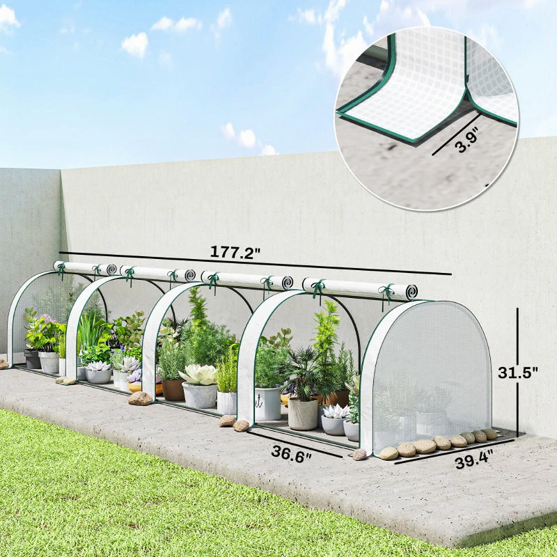 Portable Wide Mini Greenhouse with Four Large Doors and Easy Assembly for Versatile Gardening, White