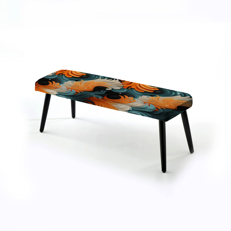 Vagues abstraites orange et bleu sarcelle - Banc noir rembourré abstrait