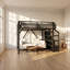 Lit mezzanine double avec armoire intégrée et escalier de rangement Bonwell l 56,7 po x P 90,9 po x H 63,4 po