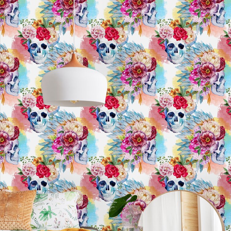 Trinx Skulls And Flowers Peel And Stick Wallpaper - Wayfair Canada