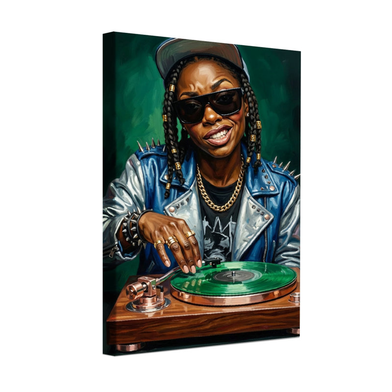 Abstrait, jouant du disque vinyle vert