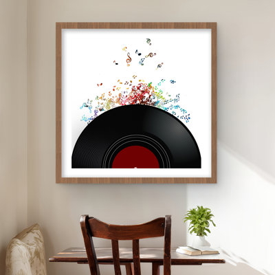 Notes Escaping from a Vinyl Record - Framed Matted Print