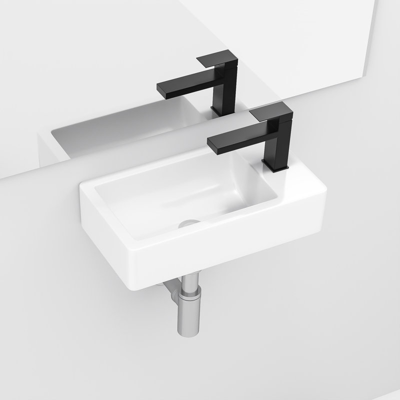 Lavabo de salle de bain en céramique 18 x 10 pouces - fixation murale, blanc, finition lisse, option attrayante, teinture blanche, instructions d'installation incluses