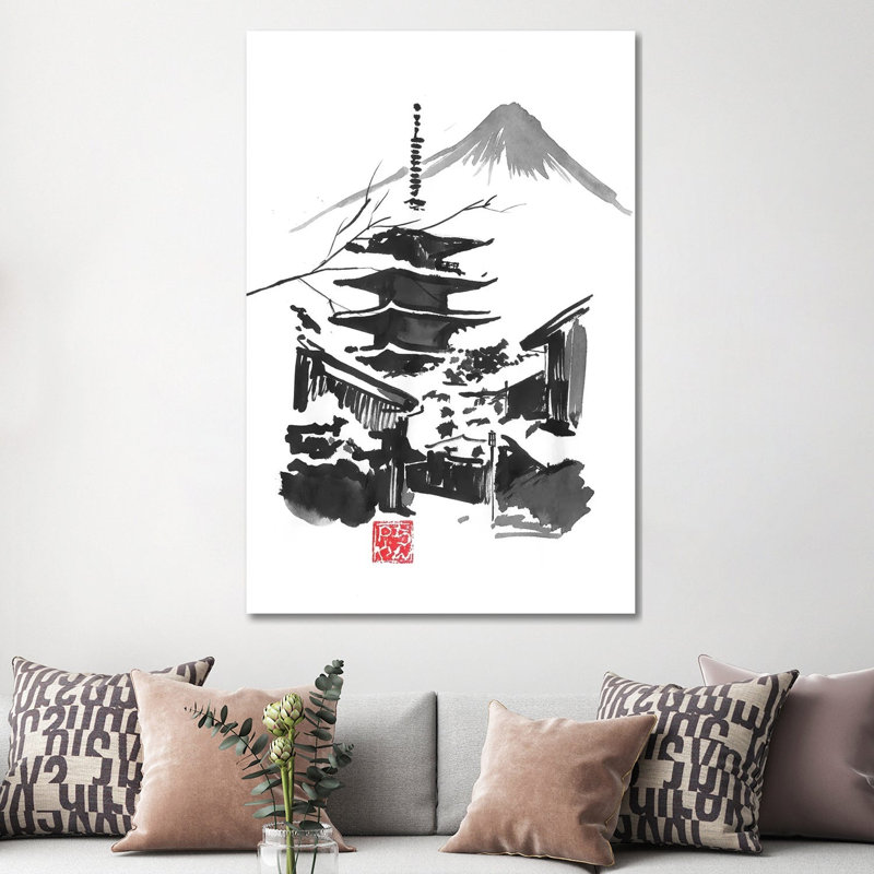 Fuji San And Temple by Péchane - Print on Canvas, 66.04 cm H x 45.72 cm W x 3.175 cm D, Wrapped Canvas
