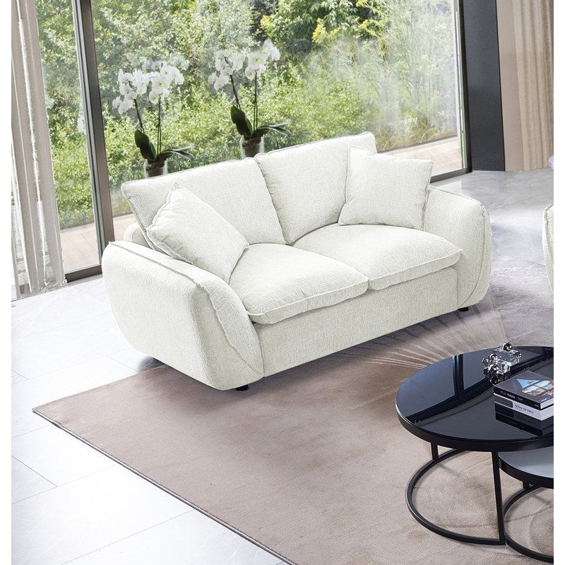 Upholstered 70.85" W Couch Loveseat Sofa with Down-Filled Deep Seat and Cleanlines Flared Armrest, Snow White