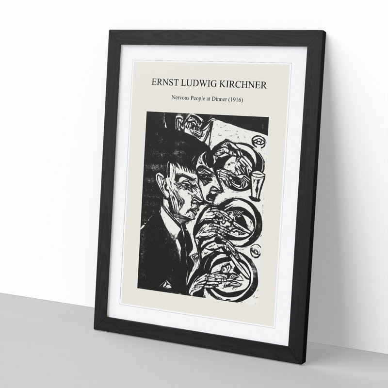 Nervous People at Dinner by Ernst Ludwig Kirchner - Picture Frame Painting, 36cm H x 27cm W x 2cm D, Black