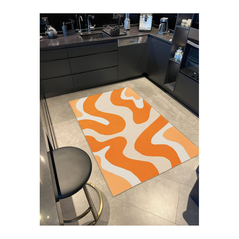 Tapis décoratif à rayures ondulées orange, Tapis de couloir 2 pi 6 po x 9 pi 10 po inclus