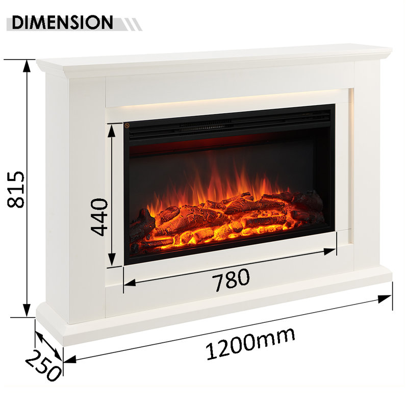EVORA FLAMME Electric Fireplace, White, 82cm H x 120cm W x 25cm D