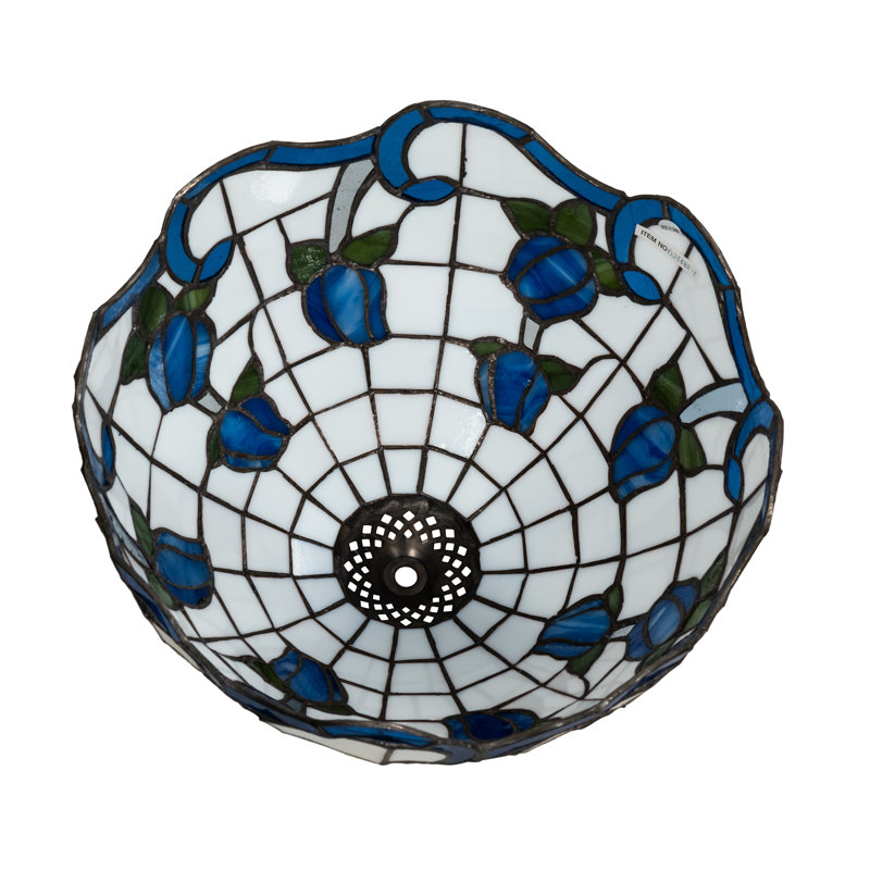 Abat-jour de rose de 12 po de largeur, Bleu / vert / beige / rouge, H 7 po x l 12 po x P 12 po