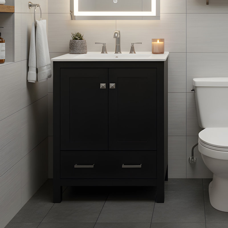 Meuble-lavabo 24 po avec lavabo en céramique, Noir