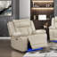 Beige luxueux ensemble de canapés 3 pièces Fauteuil inclinable électrique Causeuse à lumière DEL Ports de charge Porte-gobelets Chargeur sans fil Haut-parleurs-145232412