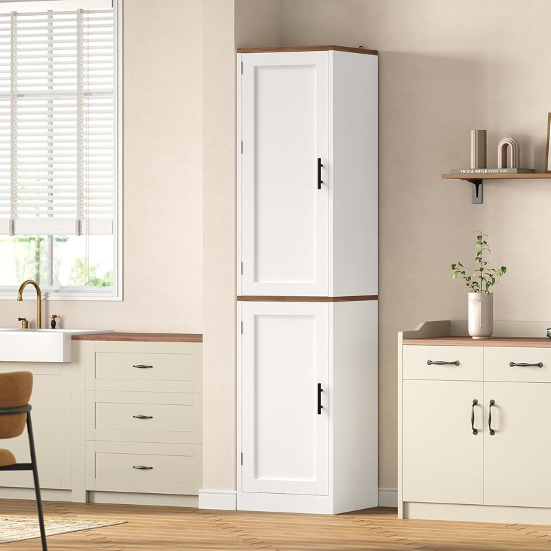 Garde-manger 71 po avec 3 tablettes et 3 tiroirs pour petite place, Blanc