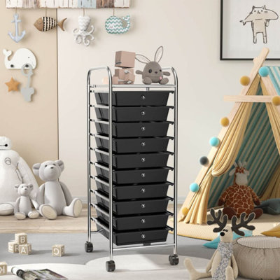 Organisateur de chariot de rangement roulant 10 tiroirs avec 4 roulettes universelles