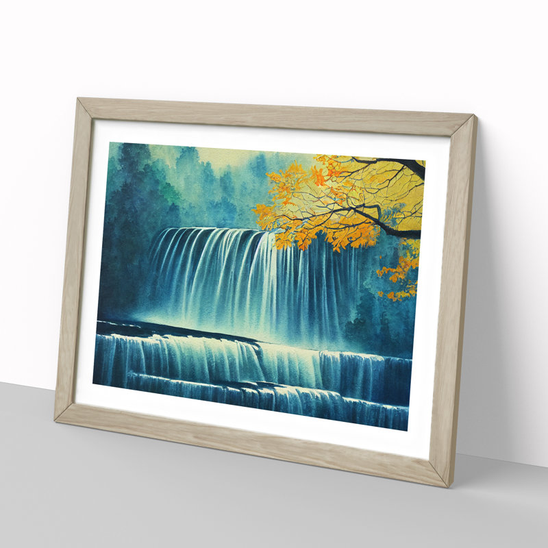 Autumn Waterfall - Single Picture Frame Print, 46cm H x 64cm W x 2cm D, Oak Framed