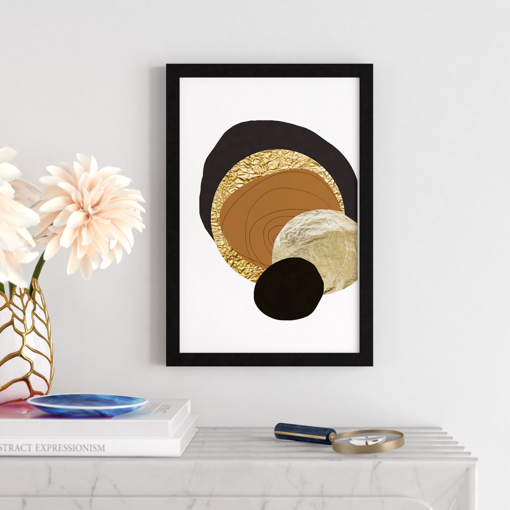Etta Avenue™ Abstract Golden Thoughts Shapes Framed On Paper Print Wayfair