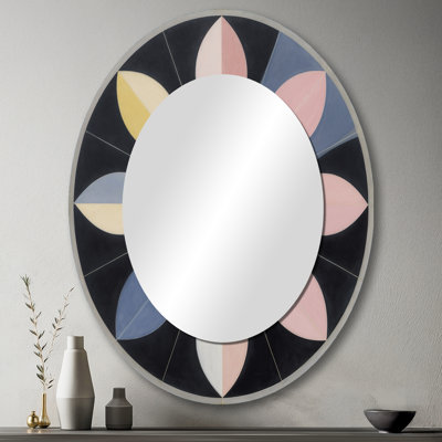 Universal Blossoming Harmony In Retro Pastel I - Miroir décoratif ovale abstrait sur métal