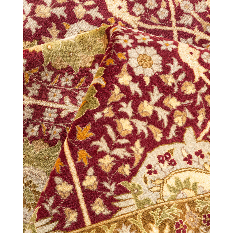 Tapis unique en laine noué à la main 9 pi 2 po x 12 pi 1 po nouvel âge Hayner - orange / rouge / beige