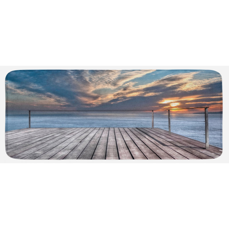 Tapis de cuisine bleu pâle brun clair et bleu ciel "ocean sea view terrace balcon