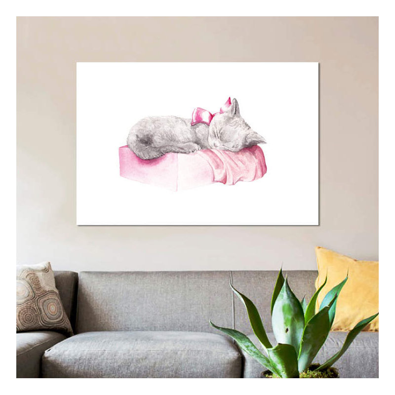 « sleepy chat »-impression sur toile tendue, H 8 po x l 12 po x P 0,75 po