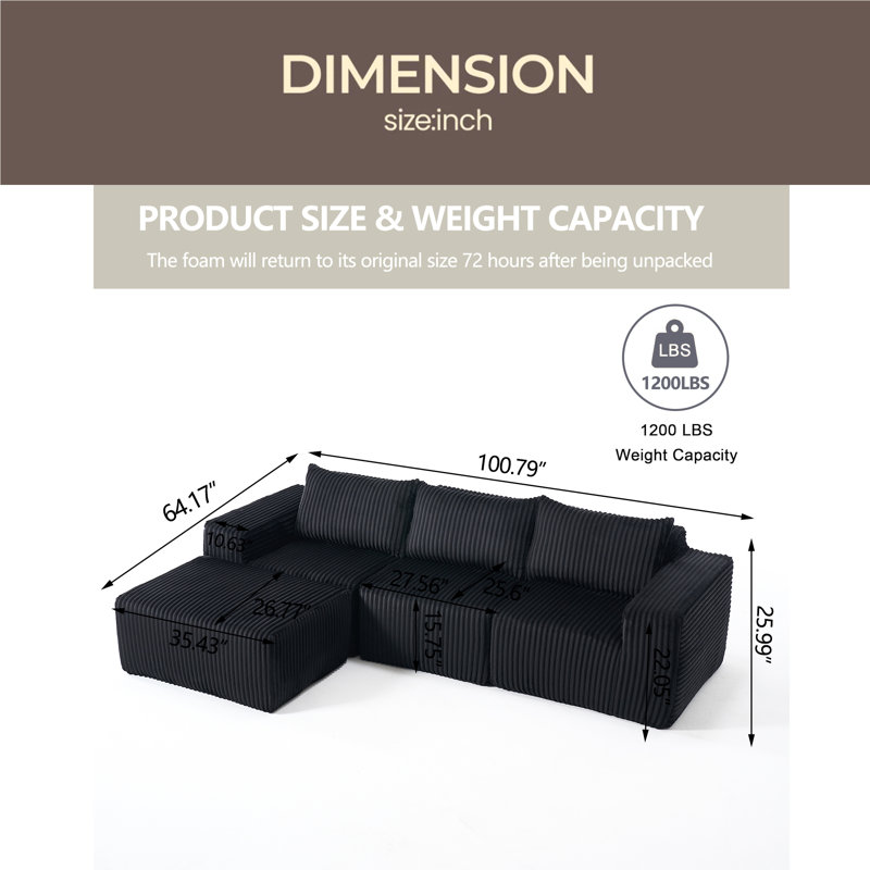 Canapé modulaire Modern, Tissu noir