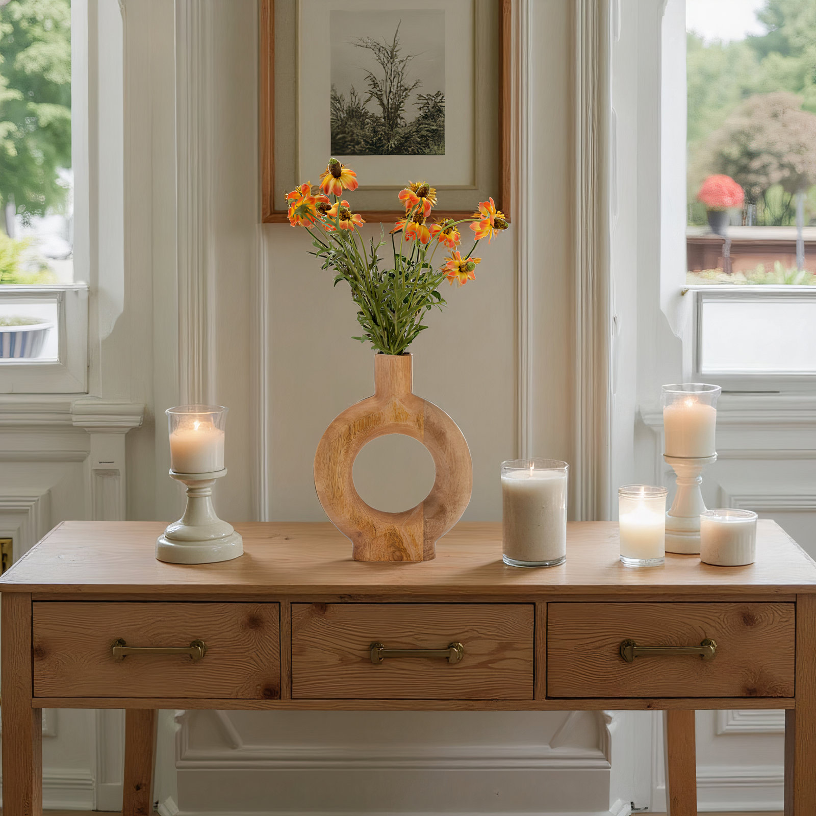 Solid Mango Wood Table Vase, 10"