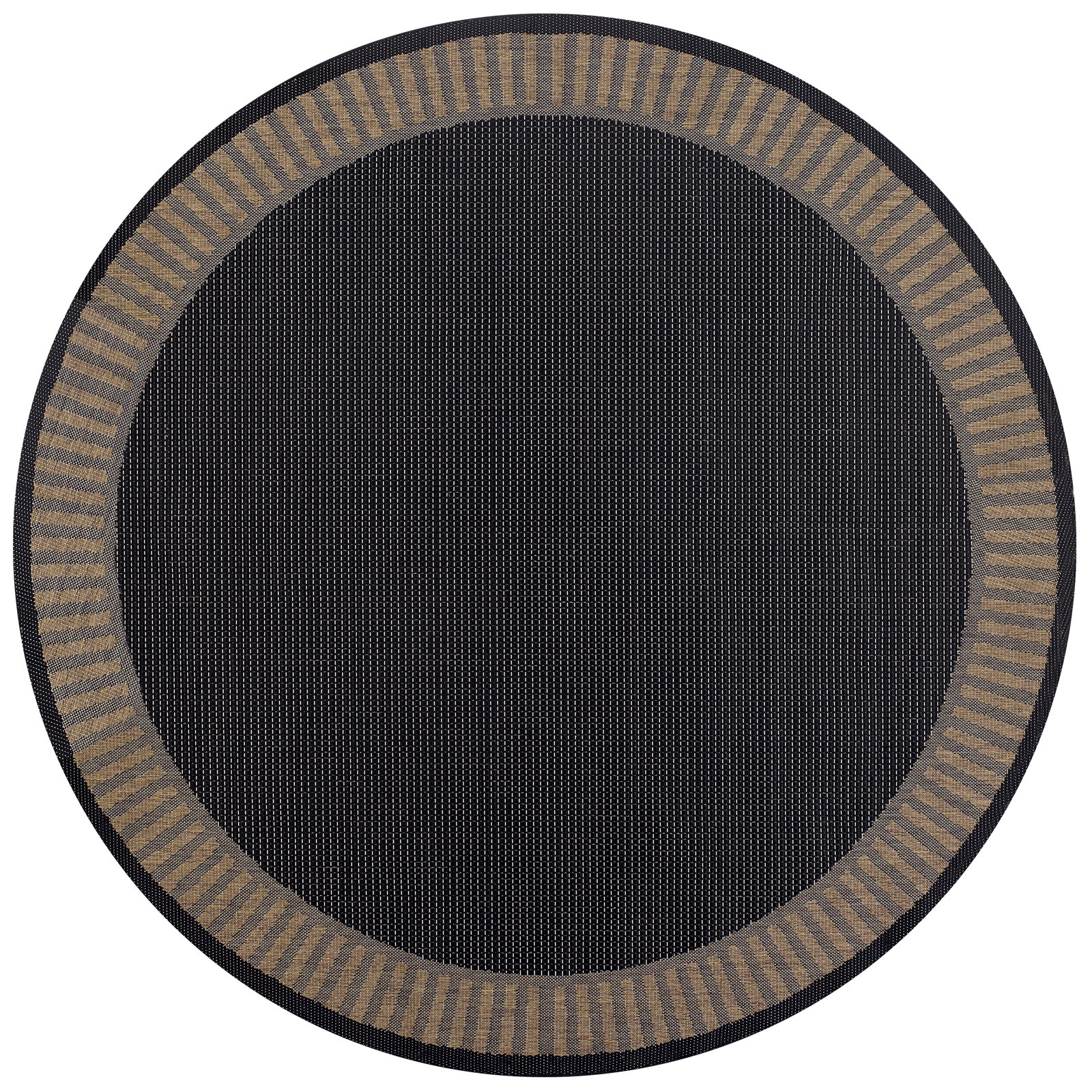 Black Cocoa Brown Flatweave Outdoor Rug, Black / Brown, Round 7'6"