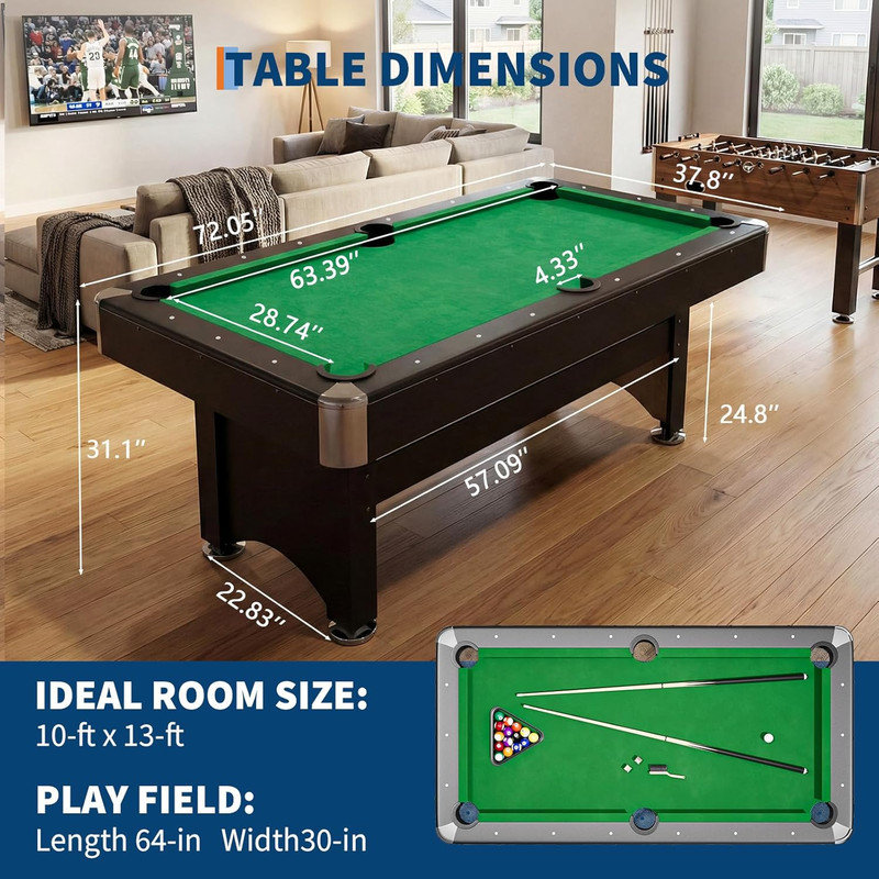 Table de billard et de ping-pong 6 pieds - Table multi-jeux 2-en-1 avec accessoires, structure durable pour les loisirs en famille et les salles de jeux