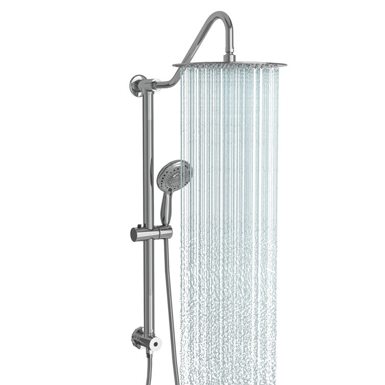 5-Function 10'' Round Adjustable Rain Dual Shower Head Combo with Slide Bar