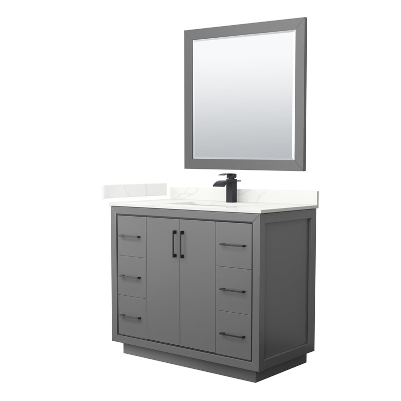 Icon 42'' W Single Vanity, Dark Blue, Giotto Quartz, Brushed Nickel