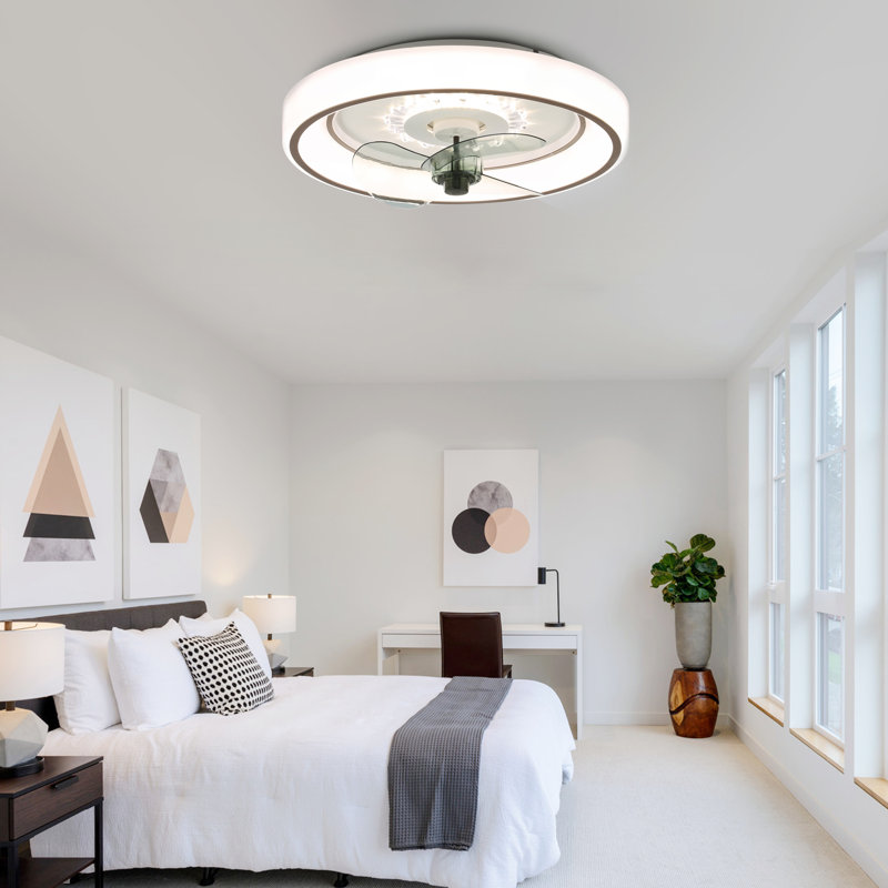 Denitra 19" Modern Flush Mount Ceiling Fan with Lights and Remote, Smart Bladeless Ceiling Fan with 6 Speed