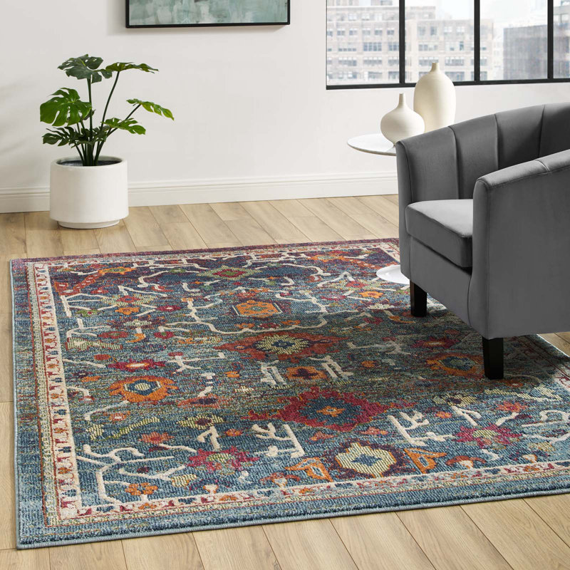 Modway Porch & Den Lanham Distressed Floral Area Rug, Rectangle 5' x 8'