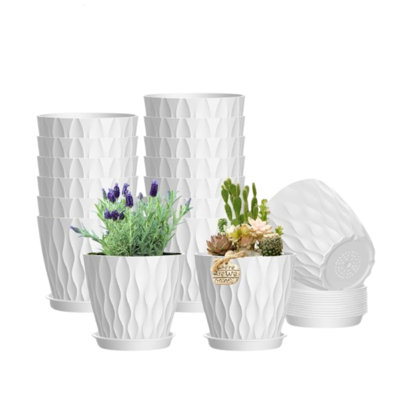 4 Inch White Plastic Planter Pots Set Of 16 With Trays