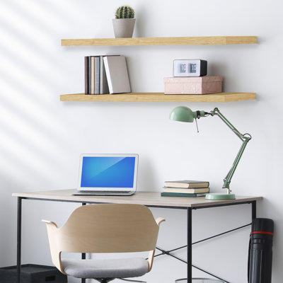  35" Long Floating Shelves with Invisible Mounting - Set of 2, Maple Wood