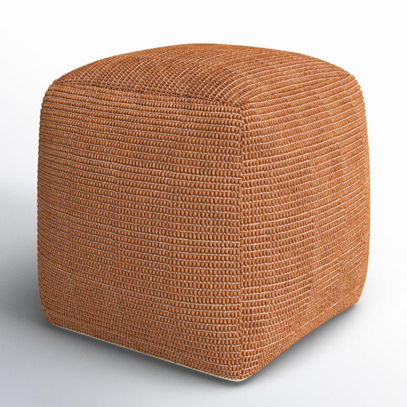 Square Orange Cotton Wool Upholstered Pouf