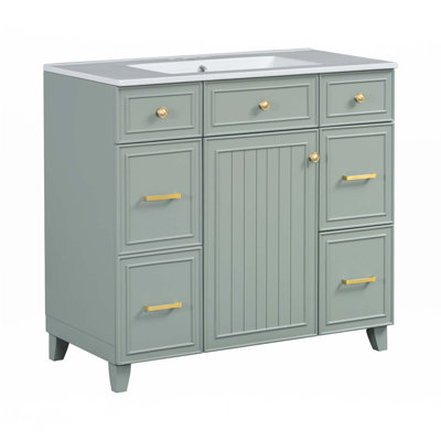 36 " W Freestanding Standard Free Standing Single Double Single Vanity Bathroom Vanity With Resin Top