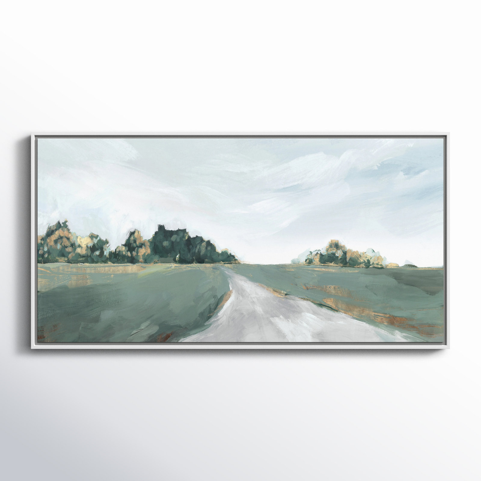 Field of Dreams by Isabelle Z - Painting Print, Picture Framed Canvas, 21.5" H x 41.5" W, White