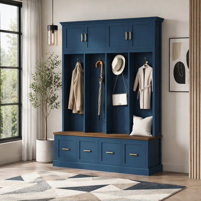 Farmhouse Entryway Hall Tree with Coat Hooks, Storage Cabinets, Drawers & Open Hanging Space