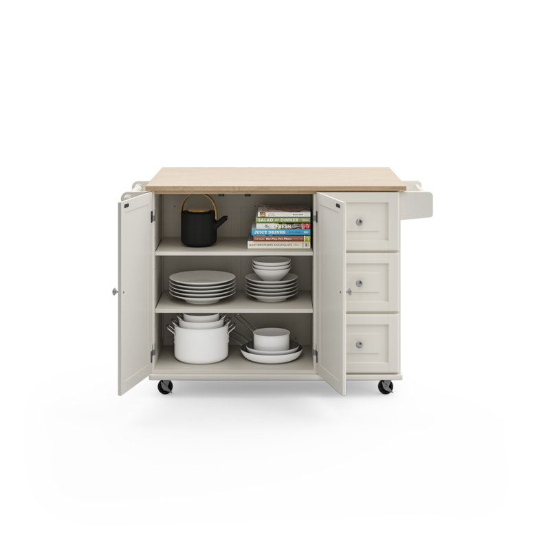 Arlonda Solid Wood Top Kitchen Cart, Off White