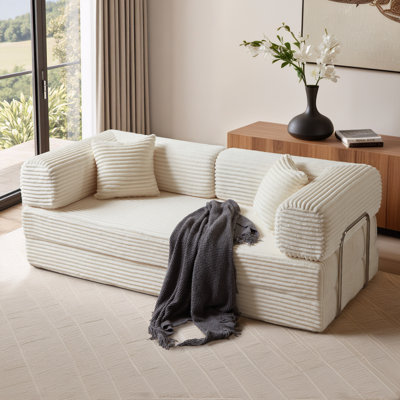 80"W Convertible Folding Sofa Bed, Corduroy Upholstered King Size Foam Floor Couch