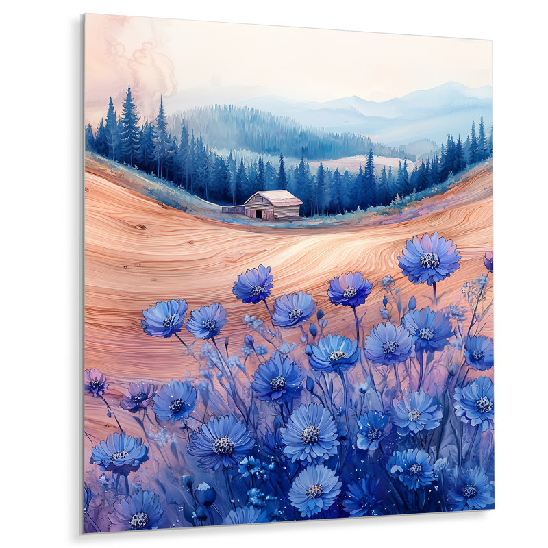 «Cornflowers Garden At The Barn On Slide III» - Art mural en métal, H 44 po x l 34 po