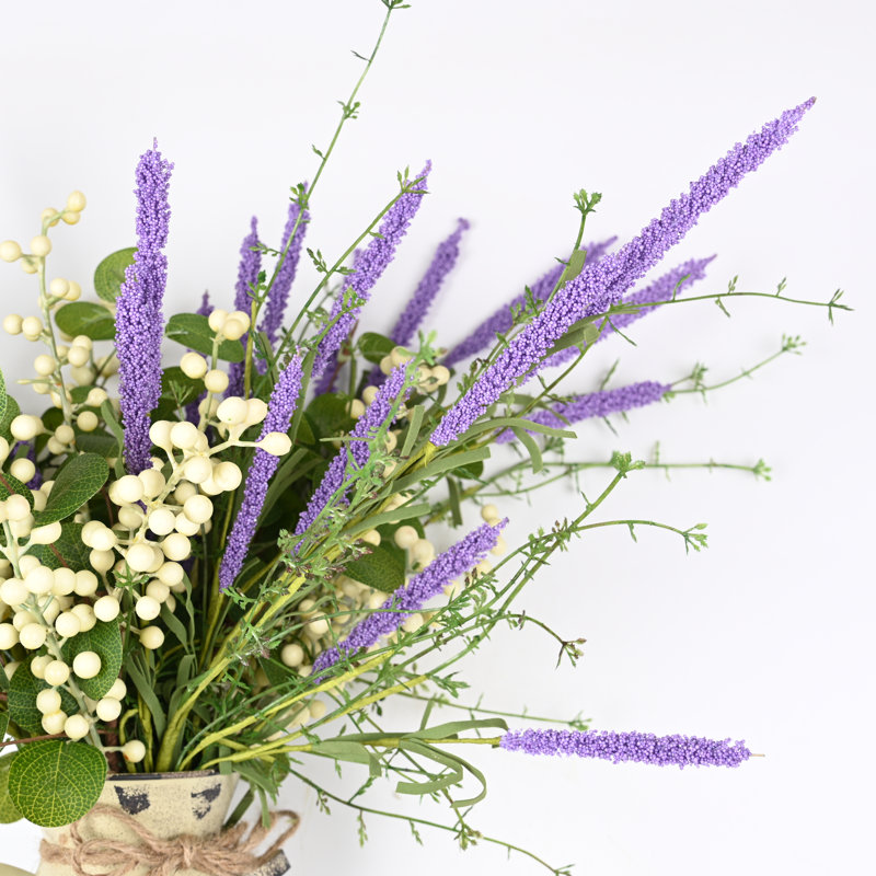 Arrangement floral artificiel, bouquets de fleurs de baies dans un pot en métal