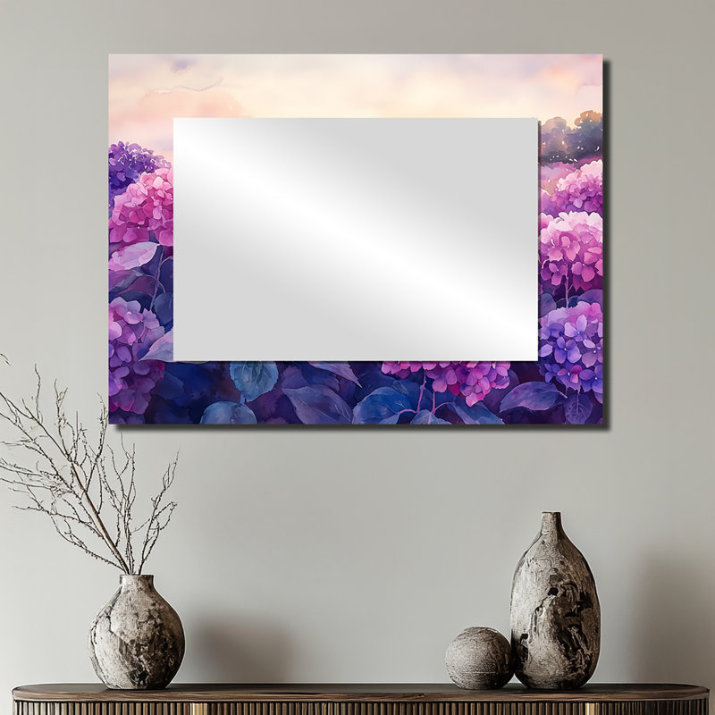 Hydrangea Field At Dusk I - Miroir floral pour décoration murale - imprimé sur métal, 24 po x 32 po