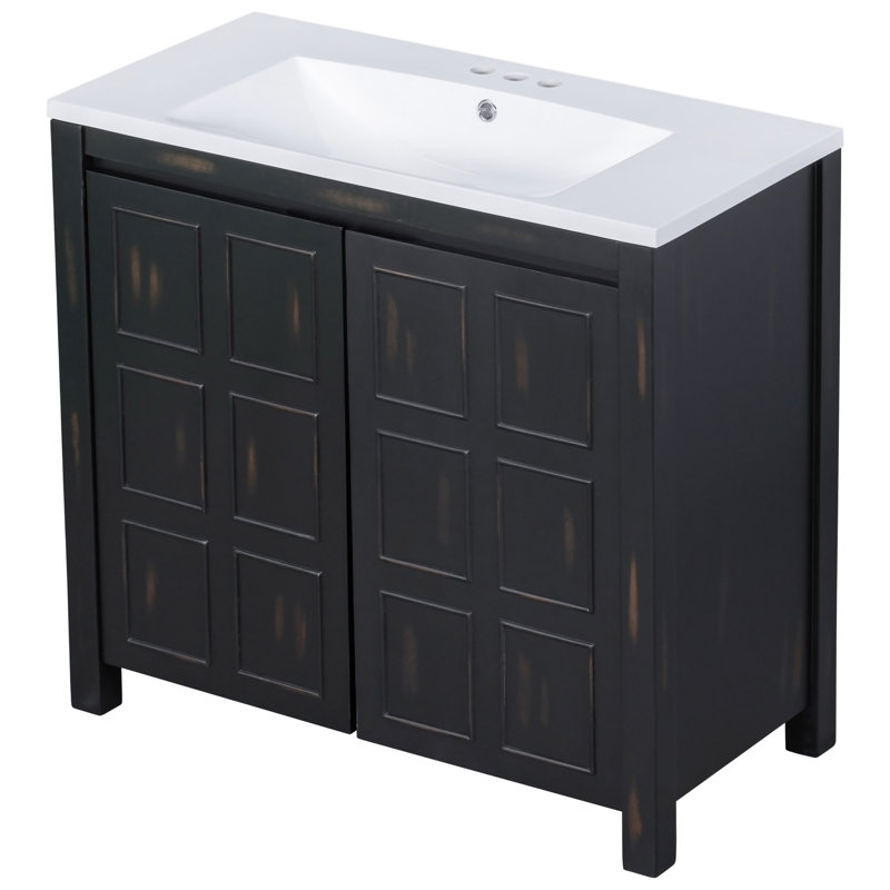 Organisateur de meuble-lavabo 36 po avec lavabo, ensemble d'armoire combiné, armoire de rangement pour salle de bain, Noir