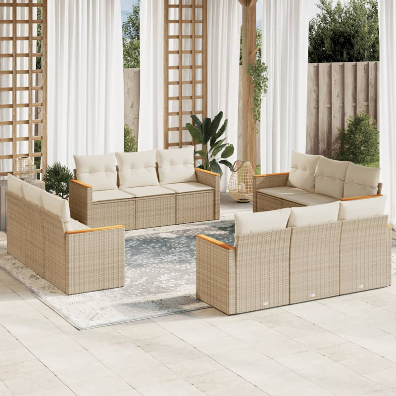  Outdoor Sofa Set Beige PE Rattan Large UV-Resistant Materials, Cream White, Beige