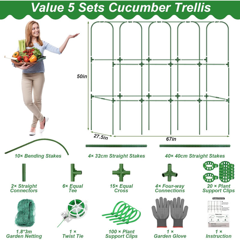 Treillis de concombre 67 x 50 pour lit surélevé, grand treillis de jardin en U en métal pour plantes grimpantes à l'extérieur