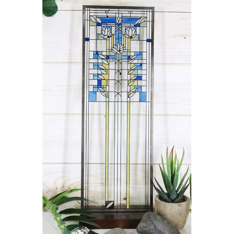 Décoration murale suspendue Ebros Frank Lloyd Wright en vitrail avec cadre en métal et plaque de bureau H 15 po x l 5 po